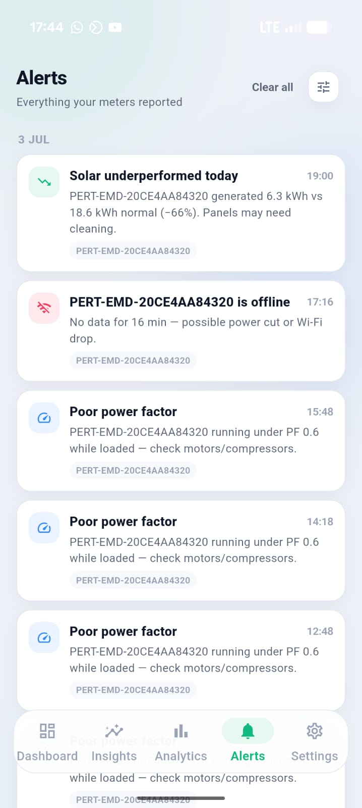 Pert EMD app — Alerts
